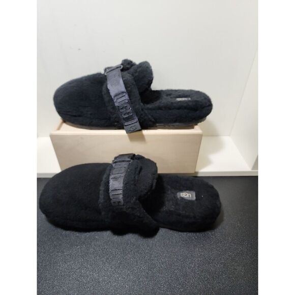 Ugg Australia Black Fluff It Slides Men's Size 12 - Picture 2 of 9